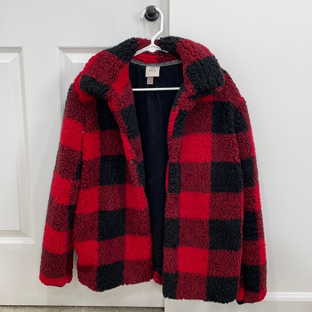Knox Rose Buffalo Plaid Sherpa Jacket